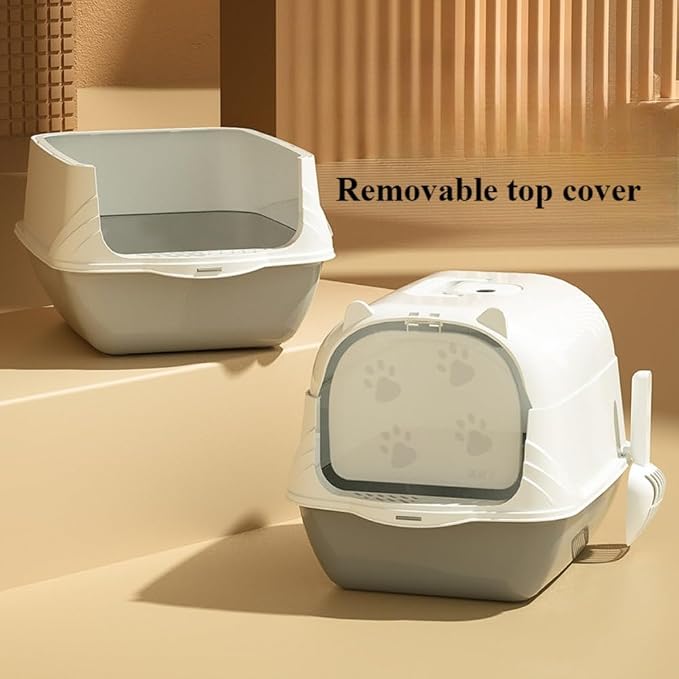 Enclosed Cat Litter Box — Grey, Double Door