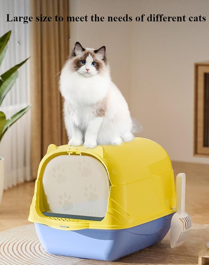 Enclosed Cat Litter Box — Grey, Double Door