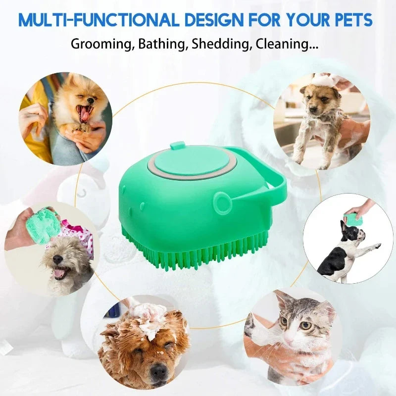 2-in-1 Silicone Dog Shampoo Brush with Dispenser